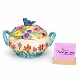 Sango BIRDS AND THE BEES Sue Zipkin 3042 Stoneware Lidded Handle Tureen & Ladle